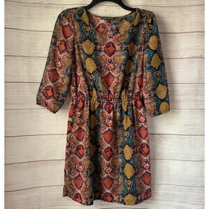 Bebop Colorful Snake Print Dress with Scoop Neck 3/4 Length Sleeves Size Medium